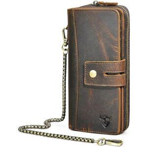 Leather Travel Gift Coin Pocket Card Case Long Organizer Chain Rfid Wallet Purse